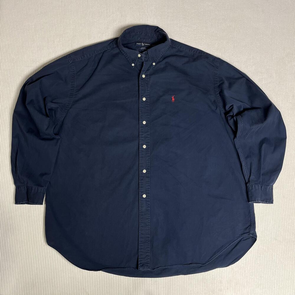 Ralph Lauren Shirt Mens 2XL Blue Solid Long Sleeve Blake Button Up Pony Logo